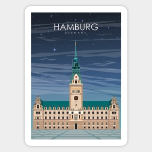 Hamburg Germany Vintage Minimal Retro Travel Poster at Night Sticker